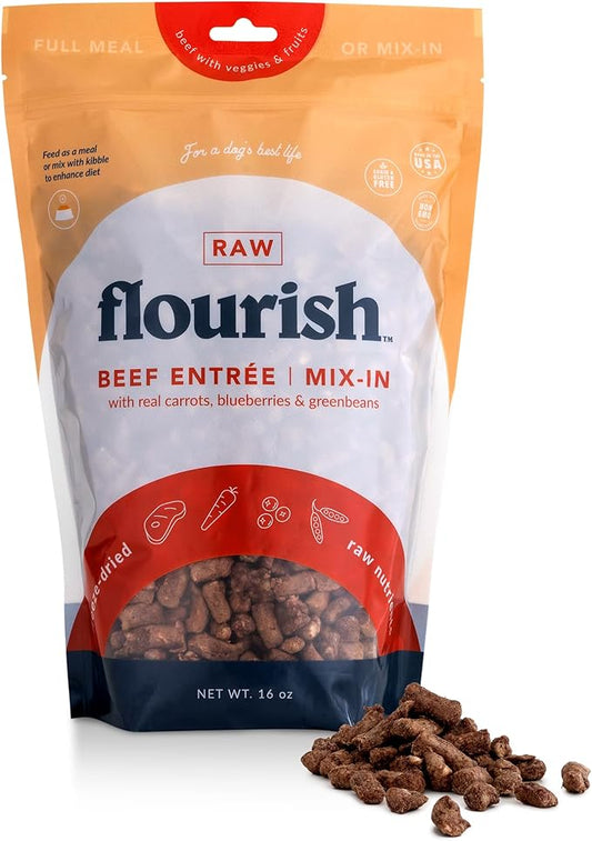 Flourish Pets Freeze Dried Raw Pet Treats for Dogs (Beef Topper, Regular)