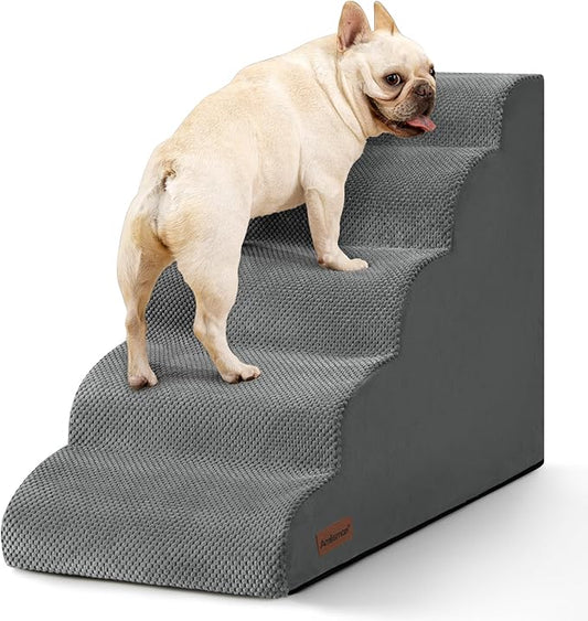 Dog Stairs for High Bed,5 Step Dog Ramp for Small and Medium Dogs,Pet Stairs with Non-Slip Bottom for Puppy, Older Cat,Indoor Pet Steps,Comfort,Durable,22.4" H,Grey