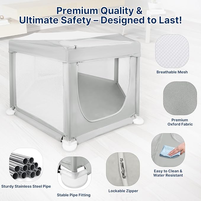 69.3"x69.3"x34.65" Extra Large Dog Playpen Indoor, Tall Puppy Playpen with Removable Roof, Sturdy Fabric Dog Pen for Medium to Large Pets, Spacious Hexagonal Pet Playpen Indoor for Comfort & Security