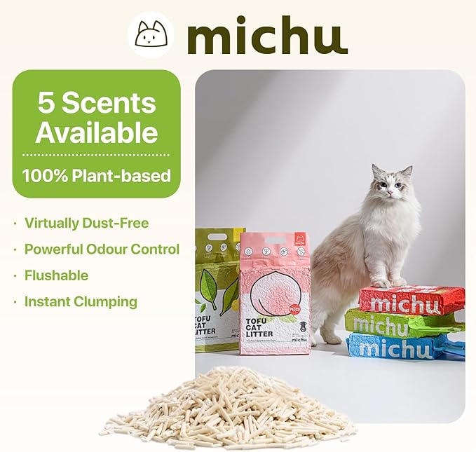 Michu Tofu Cat Litter Natural Clumping Tofu Cat Litter, Fast Clumping and Easily Scoop-able 5.5lb/88oz 5 Scents - Original + Watermelon, 2 Pack