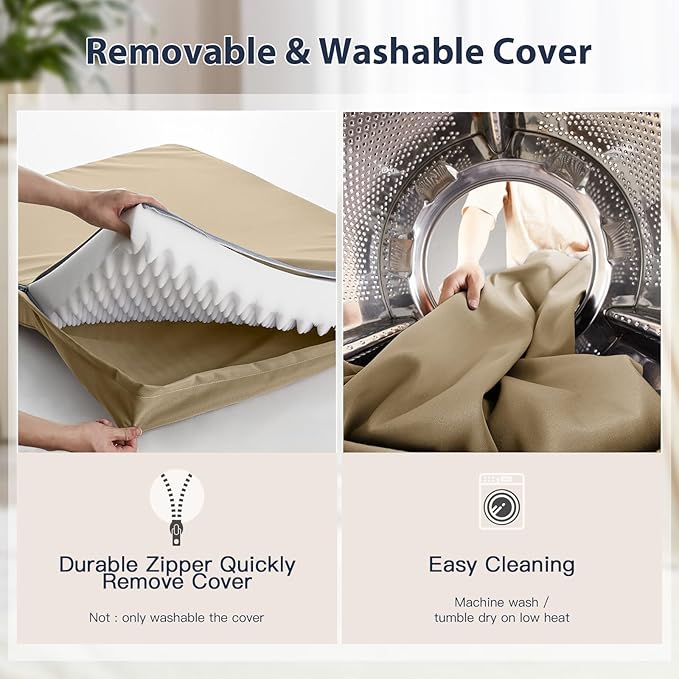 BFPETHOME Outdoor Dog Bed for Large Dogs, Waterproof, Orthopedic with Removable Washable Cover, Egg Crate Foam Mat (47 x 29in, Beige)