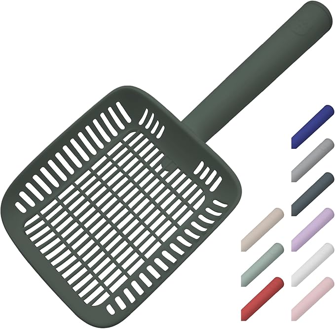 TypeC Cat Litter Scoop - Small Holes (0.11in) Big Size Scooper - Long Handle & Easy Cleaning - Hanger for Litter Box