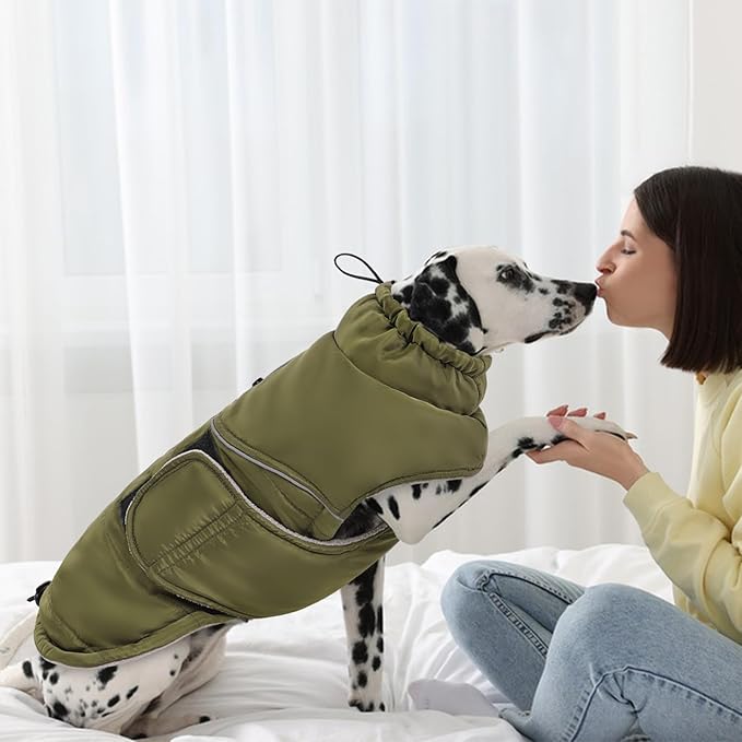 Peferhouse Warm Winter Coats for Large Dogs - Male, Cold Weather Coat with Windproof Reflective Jacket, Thick Dog Vest Jacket in ArmyGreen, 3XL