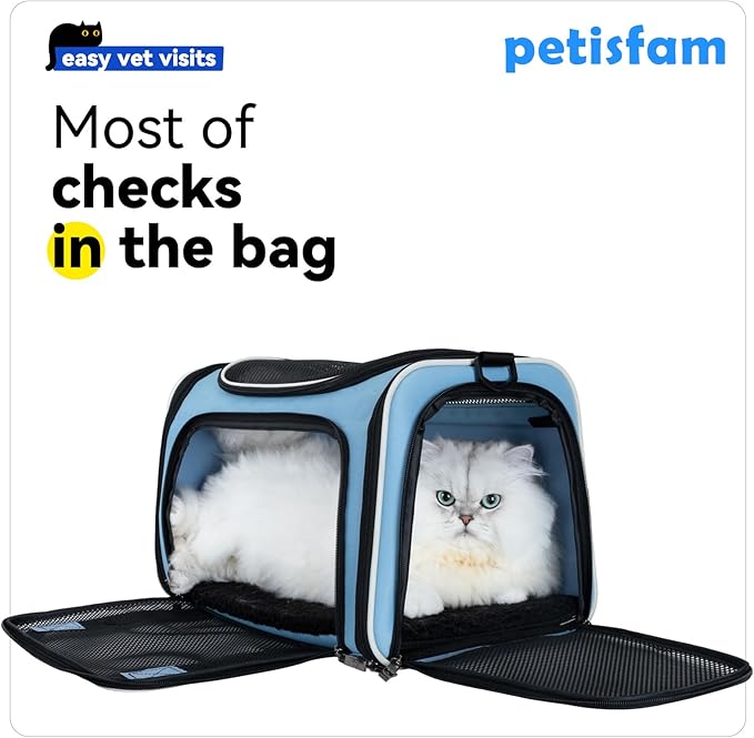 petisfam Pet Carrier Bag for Medium Cats and Puppy. TSA Airlined Approced. Easy Vet Visit, Airline Approved, Top Loading, Easy Storage
