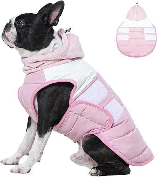 FUAMEY Dog Winter Coat Pink M, Cozy Jacket Medium Dogs Easy On Before Outdoor Walks, Leash Hole Adds Daily Comfort,(M-Pink)