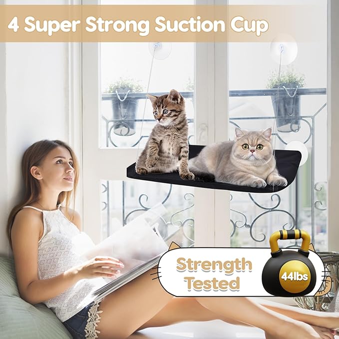 Cat Window Perch, Hanging Cat Hammock for Window, Foldable Cats Windows Bed with 4 Suction Cup, Windows Hammock for Cats Inside Perch Hold up to 44 Pounds Two Pets