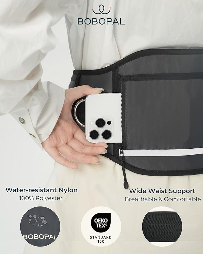 Hands Free Dog Leash with Ergonomic Waist Belt, Zipper Pouch, Reflective Bungee & Double Handle, for Medium & Large Dogs (20–100 lb), Walking, Running & Car Travel