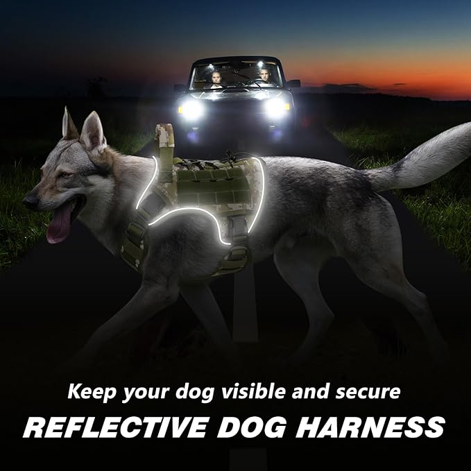 WINGOIN Tactical Dog Harness for Large Dogs, Heavy Duty No Pull Dog Harness with Handle, Adjustable Reflective Military K9 Big Pet Vest for Husky, Doberman, Walking, Hunting, Green Camo (XL)