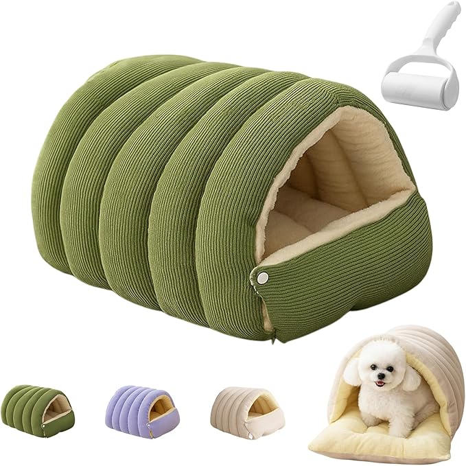Cutypet Winter Cave, Cutypet Cat Winter Cave, Cute Cat Beds for Indoor Cats, Disassembled Design for Easier Cleaning, with Hair Remover, Suitable for Cats and Small Dogs (Green, Small)