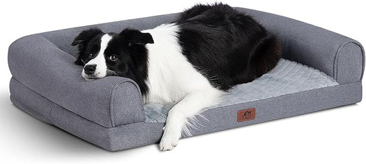Hollypet Orthopedic Dog Bed for Large Dogs, Supportive Foam Pet Couch with Removable Washable Cover and Non-Slip Bottom, Waterproof Lining Dog Sofa Bed, Gray, L (36 * 26 * 8)