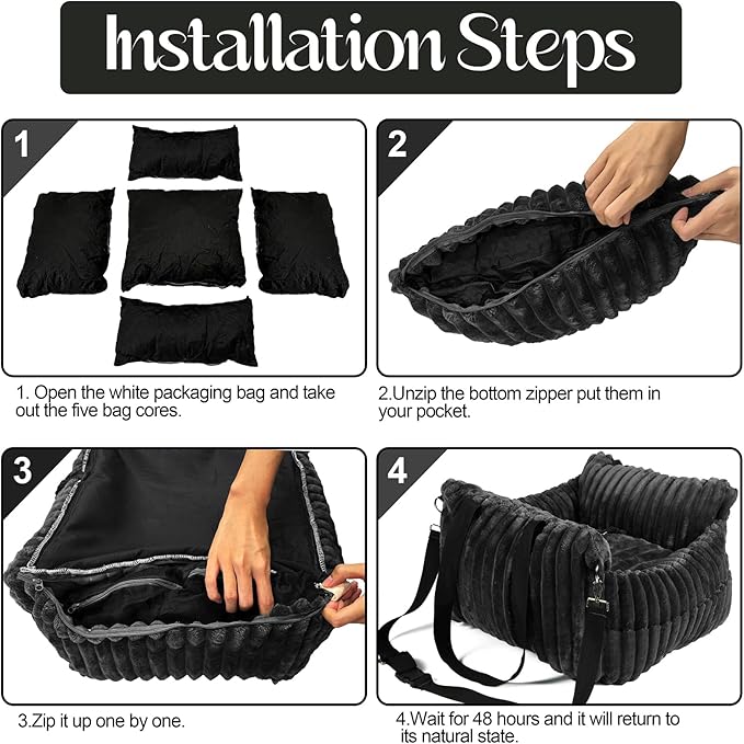 Dog Car Booster Seat, for Small Dogs Under 30 lbs, Detachable Washable Travel Bed with Storage Pockets and Safety Belt (Black, Medium)