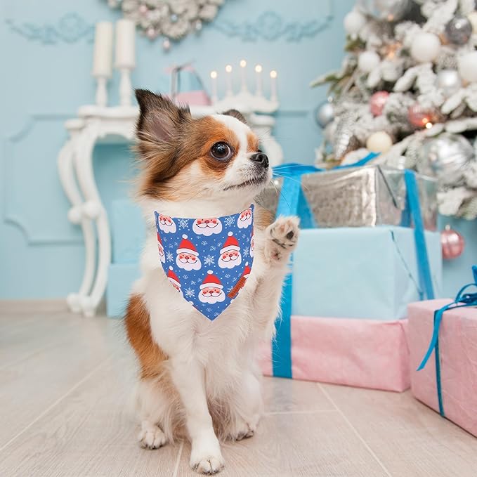 ADOGGYGO Christmas Dog Bandanas 2 Pack, Reversible Triangle Santa Snowman Pet Xmas Scarf, Adjustable Fit Christmas Bandanas for Small Dogs Pets (Small)
