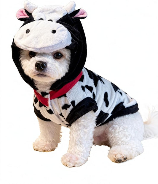 Pet Costume for Small Dogs Cats,Halloween Hoodies Winter Puppy Coat Outfits Funny Pajamas Clothes for Christmas Party,Cow L