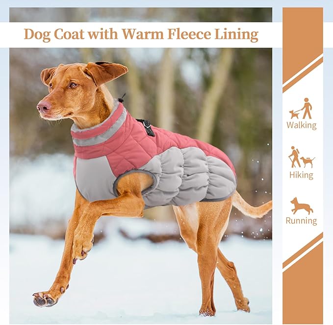 Dog Coats for Small Dogs, Puppy Coat, Warm Winter Jacket, XS Dog Coat with Harness Built in, Waterproof Pet Cold Weather Coats, Puppy Winter Clothes Snowsuit Chihuahua Maltese,Pink,XS