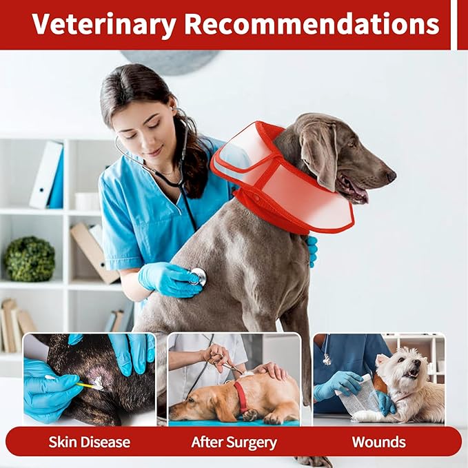 Allroaring Dog Cone, Soft Dog Cones for Small Dogs, Adjustable Doggie Cone Collar to Stop Licking, Professional Pet Recovery Cones E-Collar for Dogs Aftert Surgery Wound Healing, Red S