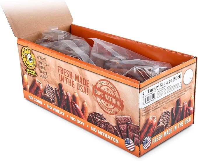 Happy Howie's Sausage Treats - Healthy Chewy Dog Treats, Flavorful, Slow Cooked, Natural Ingredients, Hormone Free - Turkey, 80 Count (Pack of 1)