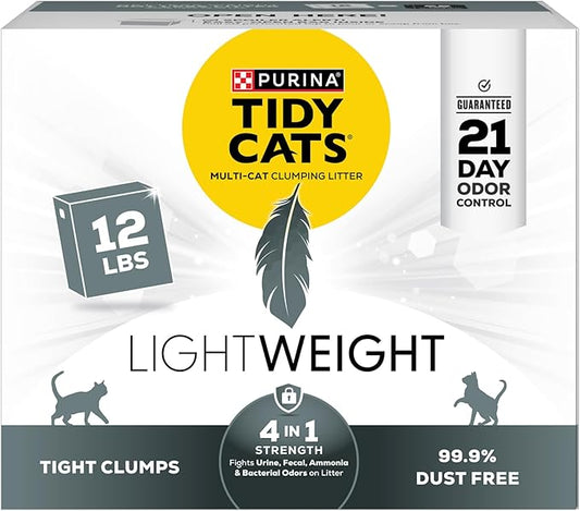 Purina Tidy Cats Lightweight 4-in-1 Strength Multi-Cat, Odor Control, Clumping, 99.9 Percent Dust Free Cat Litter - 12 lb. Box