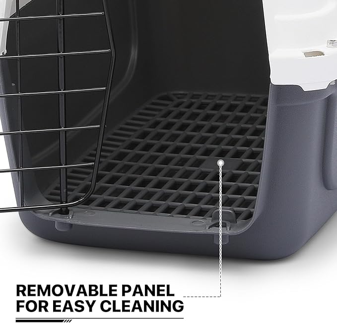 MoNiBloom 18-Inch 2-Door Top Loading Cat Carrier, Plastic Dog Crate Hard-Sided Dog Travel Carrier for Small Dogs and Cats, Ventilation and Security Lock Design for Pets up to 10 lbs (Grey)