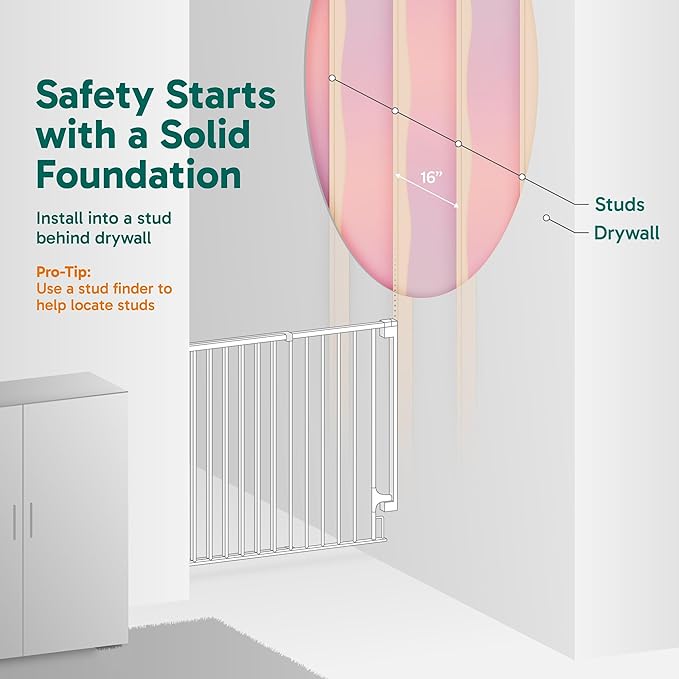 Cumbor 34" Extra Tall No Bottom Bar Baby Gate for Stairs, Wall Mounted Dog Gate Indoor for Larger Pets, Expandable 29.2-43" Safety Gate for Doorways, Wide Walk Thru Door for Easy Access (Black)