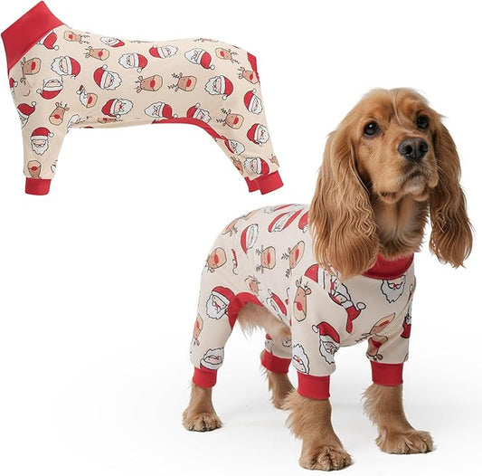 Spark Paws Dog Christmas Pajama, Dog Recovery Suit Male, Onesie, Ultra-Soft and 4-Way Stretch, for Small Medium and Large Breeds - Santa and Rudolph - L