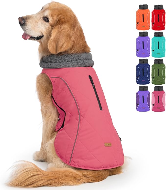 EMUST Dog Vests for Winter, Fleece Lined Dog Coat for Cold Weather Warm Pet Jackets for Small Medium Large Dogs, Pet Dogs Apparel for Cold Weather, Pink, XXXL