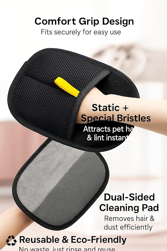 Pet Hair Removal Gloves, Black, Washable and Reusable, for Cats and Dogs, Furniture Cleaning
