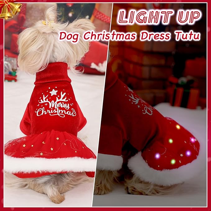 Dog Christmas Outfit, Puppy Tulle Dress, Pet Fall Clothes for Small Dogs Girl, Lightweight Velvet Puppy Dresses, Pet Cat Apparel (M, Red)