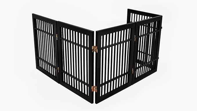 Pet Dog Gate Strong and Durable Freestanding Folding Acacia Hardwood Portable Wooden Fence Indoors or Outdoors by Urnporium (Black Pet Gate, 5 Panel 24" Tall)