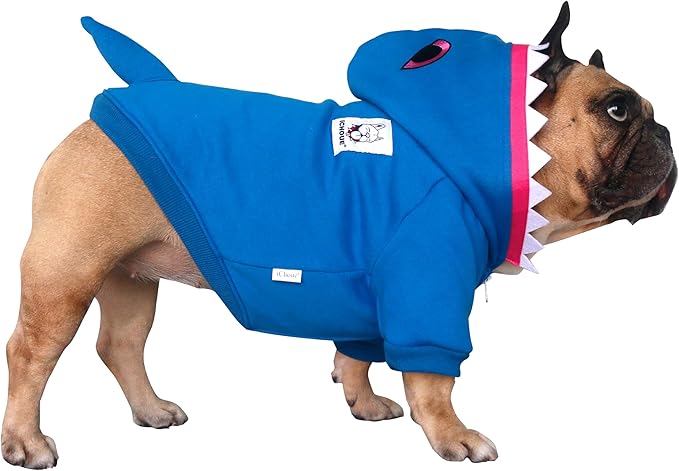 iChoue English Bulldog Shark Halloween Costumes Clothes Hoodies for Medium Dogs Cold Weather Winter Coats French Frenchie Pug Pitbull Boston Terrier - Blue, XXLarge