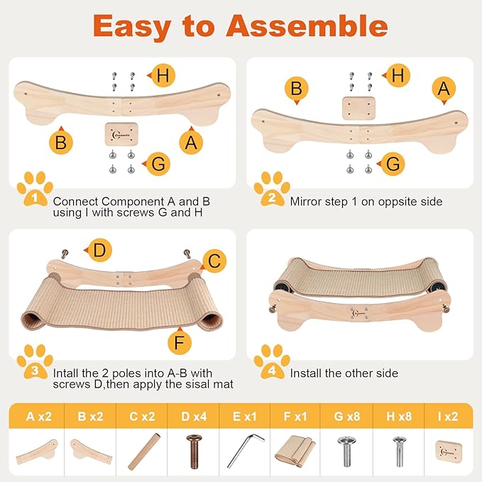 Oroonoko Cat Scratcher Bed for Indoor 2-in-1 Sisal Scratching Post & Hammock with Easy Assembly, Non-Tip Wood Base, Large Cat Bed & Scratch Pad (2-in-1 scracher Bed)