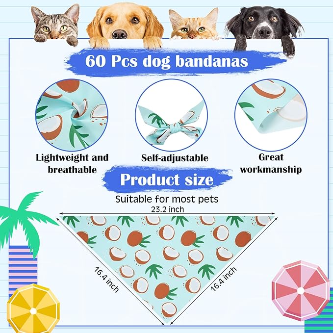 108 Pcs Summer Bulks Dog Bandanas Fruit Flower Adjustable Bow Ties for Dogs Cute Bowknot Christmas Triangle Scarf Kerchief for Large Small Medium Pet Cat Grooming Outfit
