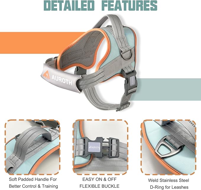 AUROTH Dog Harness and Leash Set, Soft Padded Service Dog Vest with 5.25FT Dog Leash, No Choke, Easy On Pet Vest, Adjustable Reflective No Pull Dog Harness for Large Dogs, Easy Walking and Training