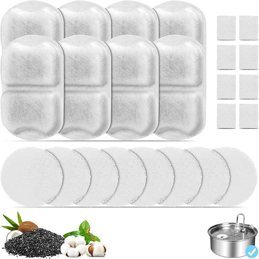 8 Set Dog Fountain Filter Replacement for 7L/230oz/1.8G Stainless Steel Dog Water Dispenser, YOIHABV Cat Fountain Filters, Triple Filtration Pet Water Filter, Replacement Filters and Sponges