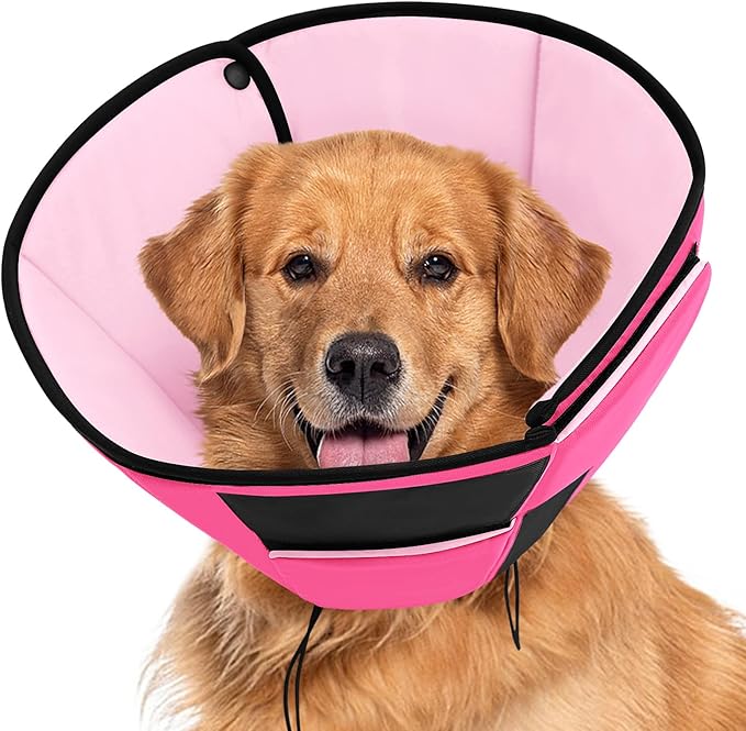 Soft Dog Cone for Large Dogs, Cone for Dogs to Stop Licking, Breathable Pet Surgery Collar Cone for Extra-Large Pets, Pink XL