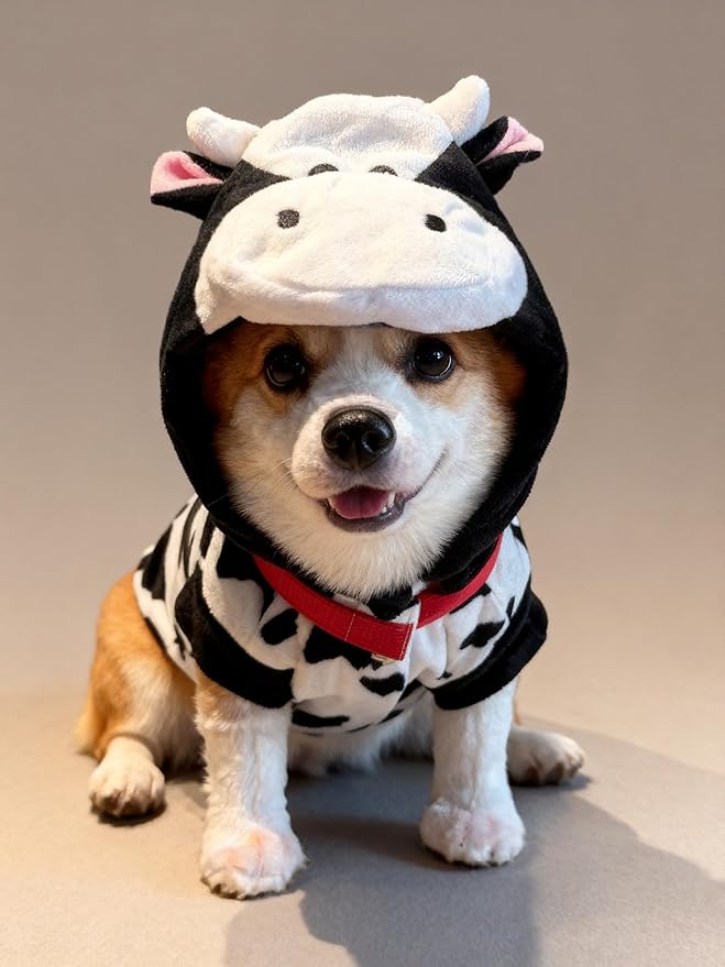 Pet Costume for Small Dogs Cats,Halloween Hoodies Winter Puppy Coat Outfits Funny Pajamas Clothes for Christmas Party,Cow XS