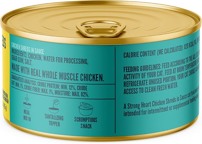 A Strong Heart Canned Wet Cat Food, Chicken Shreds in Sauce -3 oz Cans (Pack of 24), Made in The USA with Real Chicken