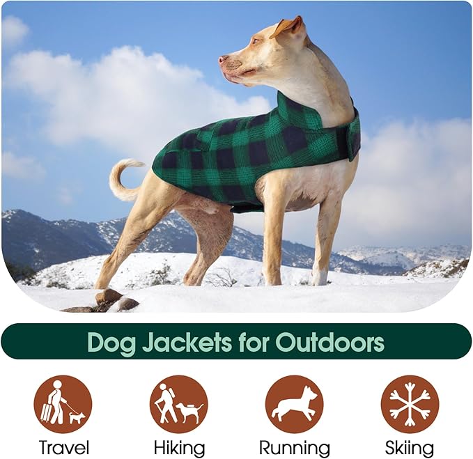 Kuoser Reversible Winter Coat, British Style Jacket for Medium and Large Dogs - Warm Windproof Puppy Cold Weather Clothes Vest, Green L