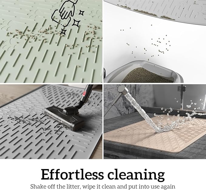 OHMO Cat Litter Mat XXL Trapping Mat Premium Silicone Rubber 37.5x25.2 Sage Green, Waterproof and BPA Free Kitty Litter Box Mat, Easy to Clean and Keeps The Floor Tidy