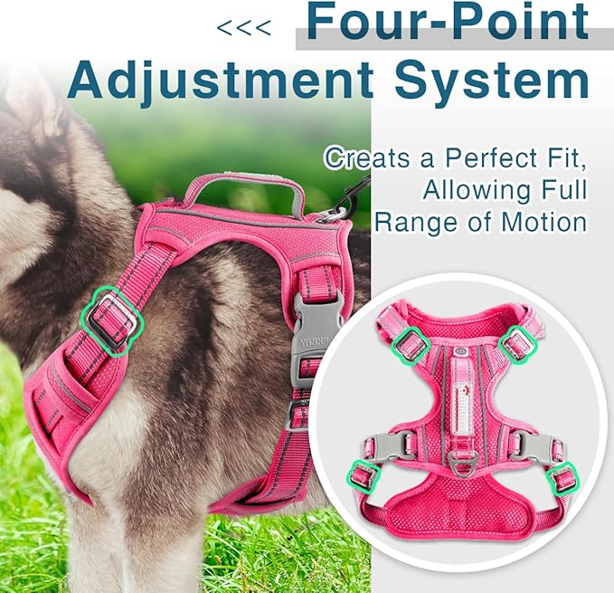 BARKBAY Dog Harness No Pull with ID Tag Pocket - Heavy Duty, Reflective, Easy Control for Large Dogs(Pink,L)