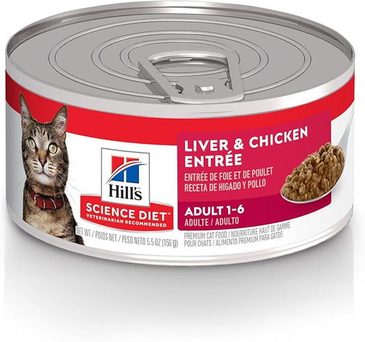 Hill's Science Diet Adult 1-6, Adult 1-6 Premium Nutrition, Wet Cat Food, Liver & Chicken Minced, 5.5 oz Can, Case of 24