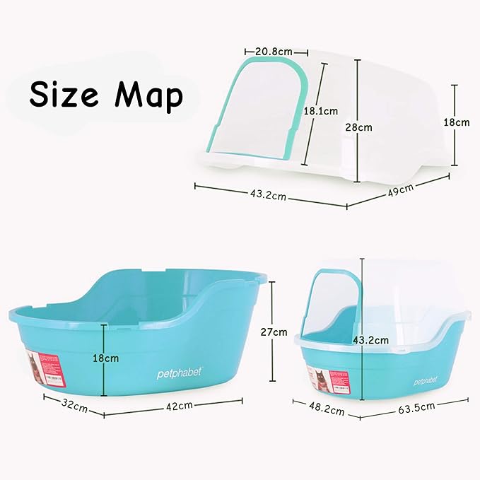 Petphabet Jumbo Hooded Cat Litter Box, Extra Large, Teal