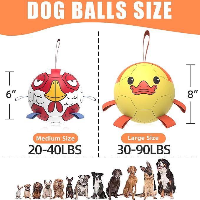 QDAN Dog Toys Soccer Ball with Straps, Interactive Dogs Toys for Tug of War, Puppy Birthday Gifts, Dogs Tug Toy, Dog Water Toy, Durable Dog Balls for Medium & Large Dog - Duck（8 Inch）