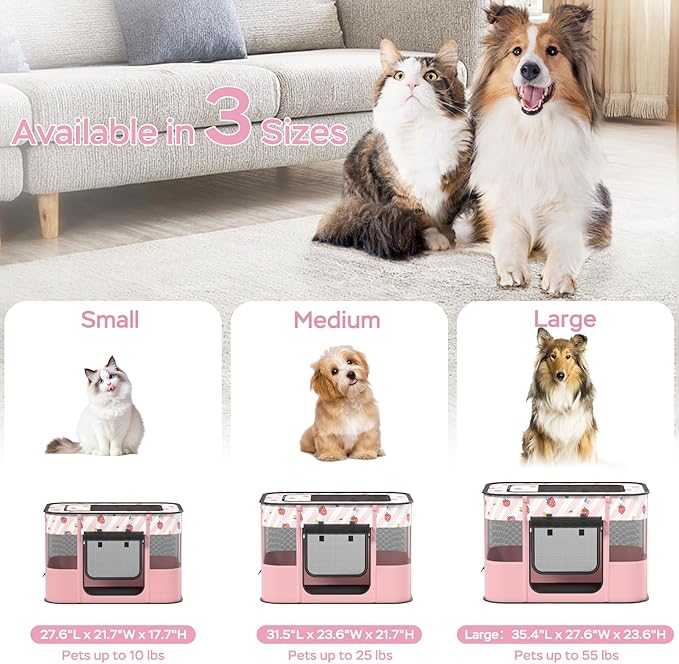 Portable Pet Playpen, Cat Playpen for Indoor Cats Enclosed，Kitten Playpen Indoor with Resistant Breathable Shade Cover,Indoor Outdoor Use for Small Medium Pet (M, Pink)