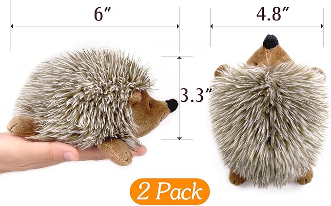 Pawaboo Plush Dog Toy, [2PACK] Non-Toxic Super Soft Faux-Fur Hedgehog Dog Toy Stuffed Biting Training Playing Toys for Dog Puppy, Brown