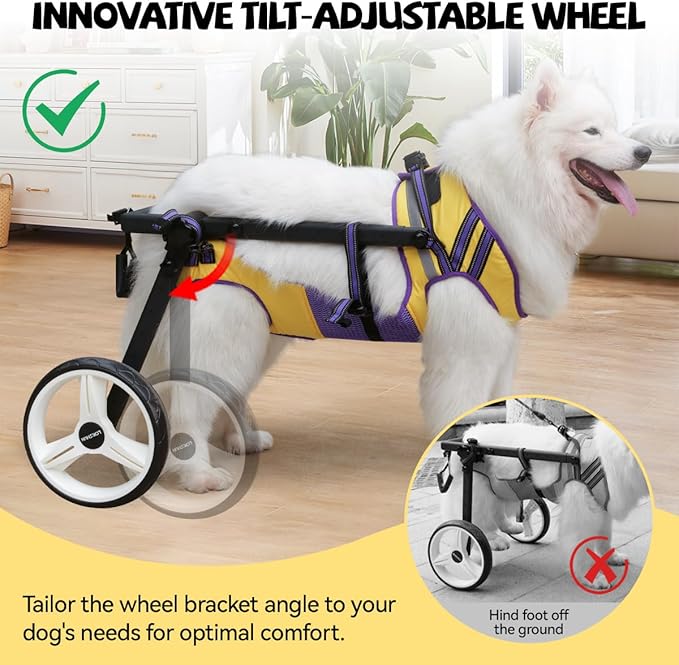 Dog Wheelchair for Back Legs Large Small, Newly Wheelchair for Dogs, Adjustable Dog Carts with Wheels for Disabled Hind Legs, with LED, Leash, Angle-Adjustable All-Terrain Wheels