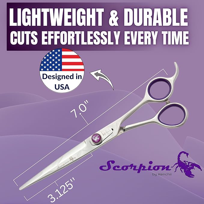 Kenchii Scorpion Dog Grooming Scissors, 7 Inch Straight Shears, Dog Scissors for Grooming, Professional Pet Grooming Scissors, Heavy Duty, Durable and Sharp