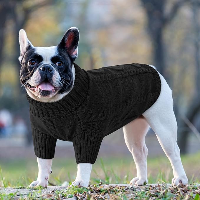 Queenmore Dog Sweater Large Size,Warm Dog Sweaters for Big Dogs,Chunky Knitted Doggy Sweater for Extra Large Dogs Boy Girl, Big Doggie Turtleneck Winter Outfit (Black,2XL)