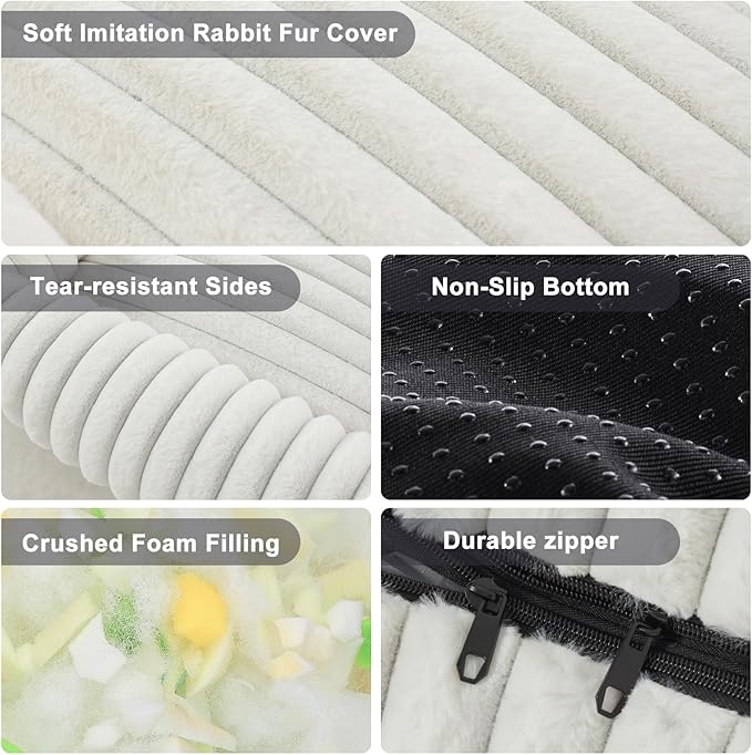 Dog Beds Medium Sized Dog, Washable Orthopedic Pet Bed with Removable Cover, Rectangle Soft Calming Sleeping Puppy Bed Durable Pet Cuddler with Anti-Slip Bottom, 30"x24"x8" Cream