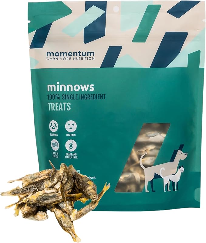 Momentum Carnivore Nutrition Freeze-Dried Minnows Dog Treats – Single-Ingredient, Dog & Cat Treats – High-Protein, Grain-Free– 2 oz Bag