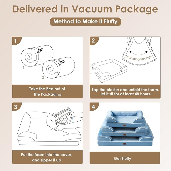 EHEYCIGA Orthopedic Dog Bed for Small Dogs, Waterproof Memory Foam Small Dog Beds with Sides, Non-Slip Bottom and Egg-Crate Foam Medium Pet Couch Bed with Washable Removable Cover, Washed Blue